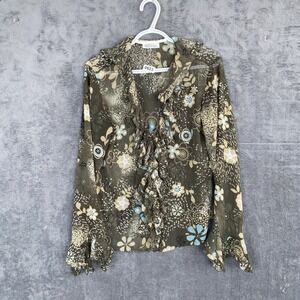 Kaelyn Max Size Medium Sheer Long Sleeve Floral Ruffle Blouse Boho forest Fairy